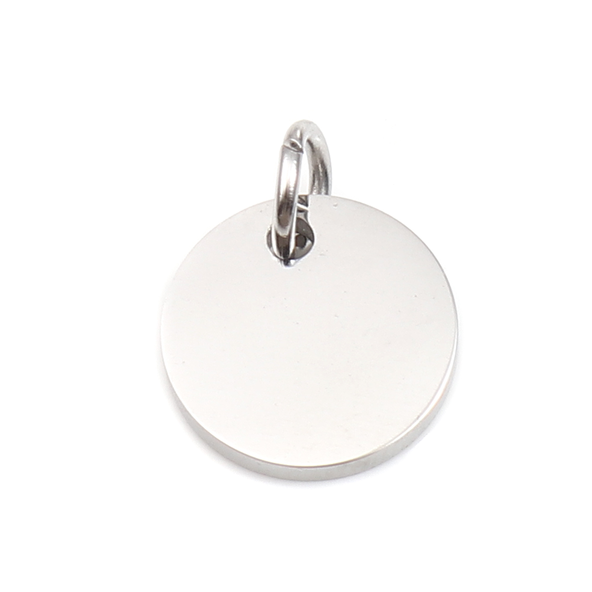 Picture of 304 Stainless Steel Blank Stamping Tags Charms Round Silver Tone One-sided Polishing 13mm x 10mm, 1 Piece