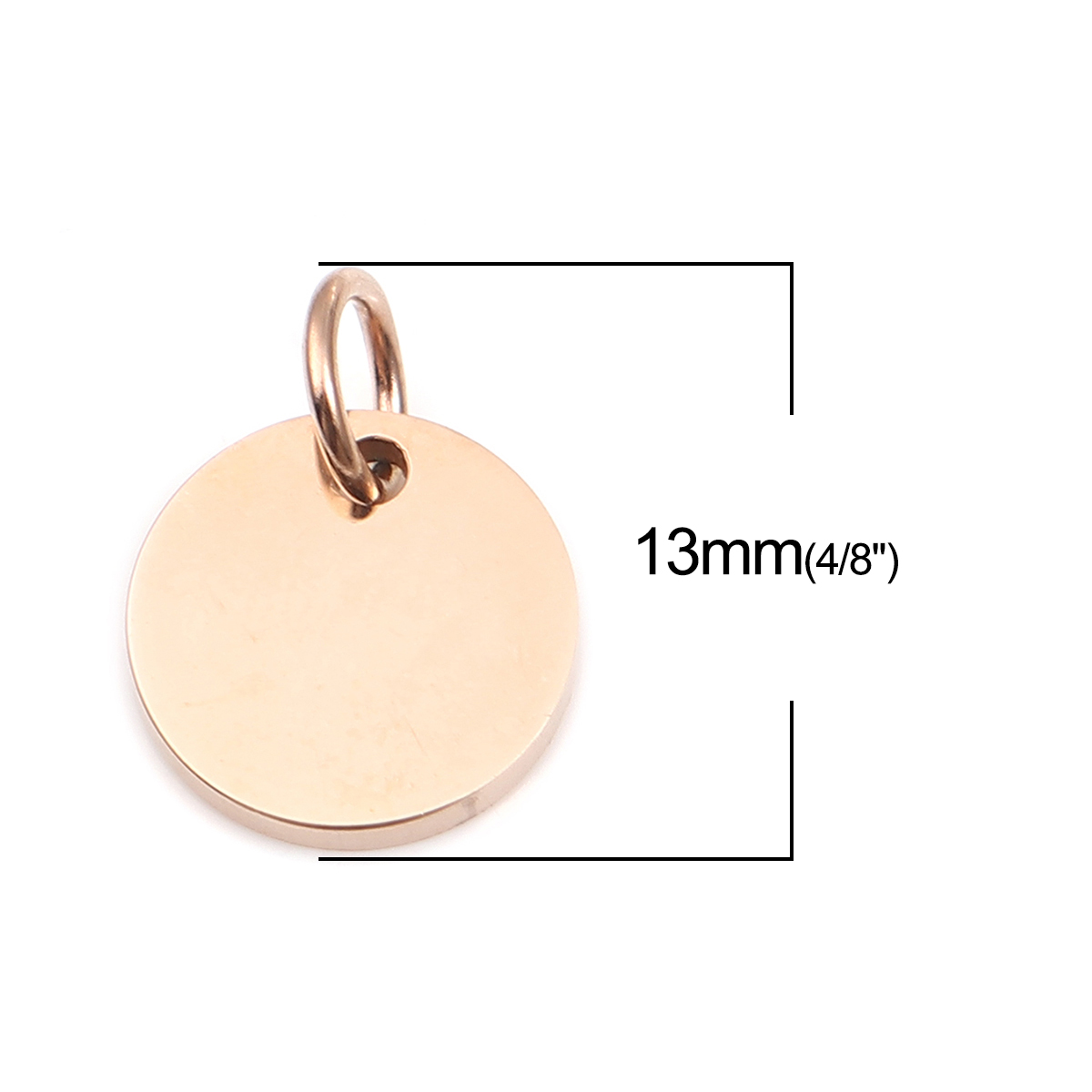 Picture of 304 Stainless Steel Blank Stamping Tags Charms Round Rose Gold One-sided Polishing 13mm x 10mm, 1 Piece