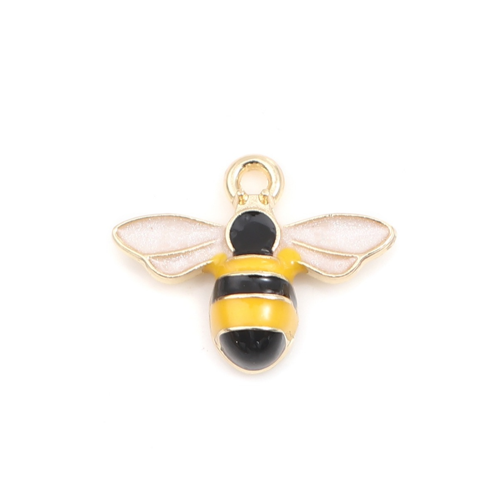Picture of Zinc Based Alloy Insect Charms Bee Animal Gold Plated Black & Yellow Enamel 15mm x 12mm, 10 PCs