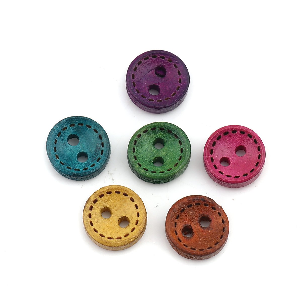 Picture of Wood Sewing Buttons Scrapbooking Two Holes Round At Random 10mm Dia., 200 PCs