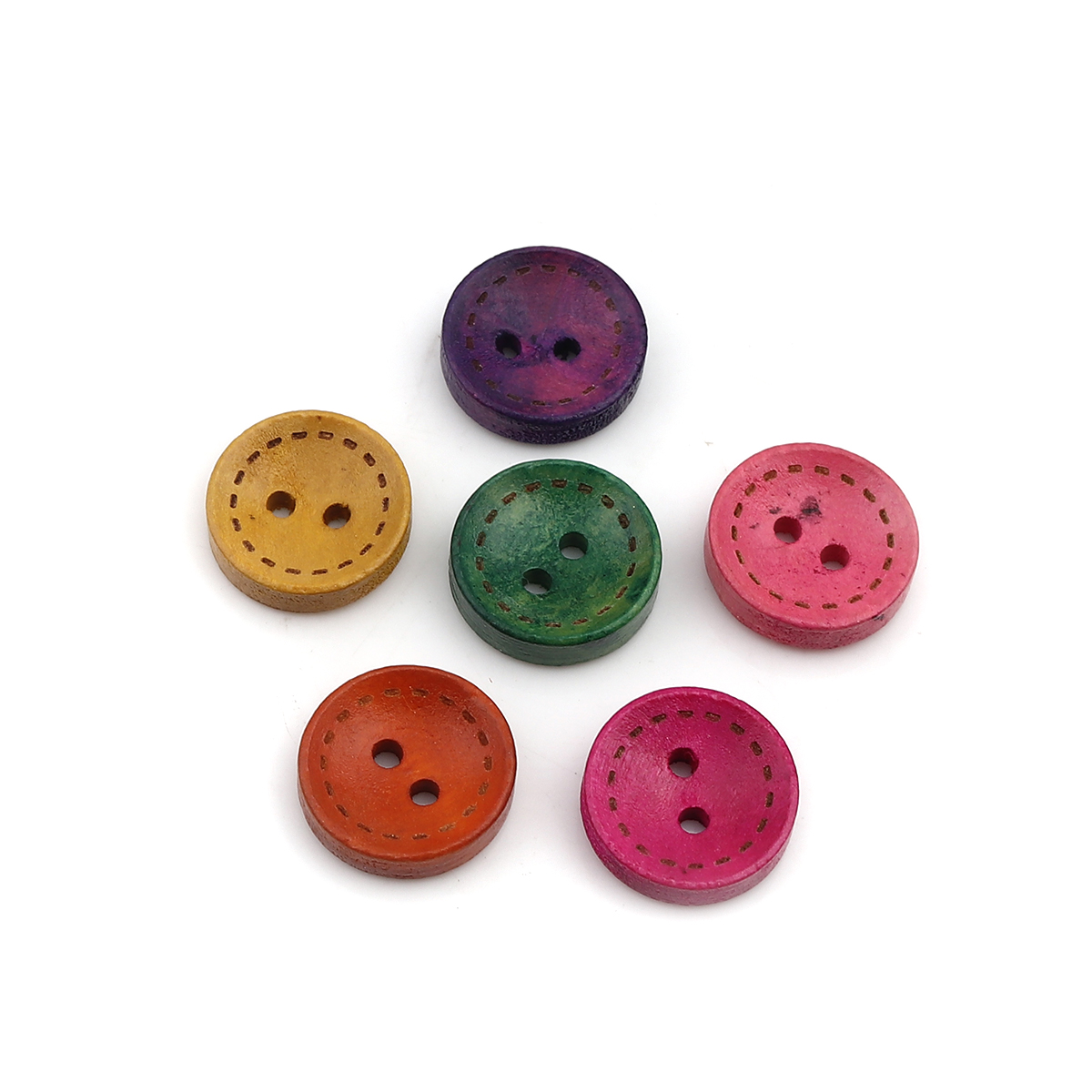 Picture of Wood Sewing Buttons Scrapbooking Two Holes Round At Random 15mm Dia., 200 PCs