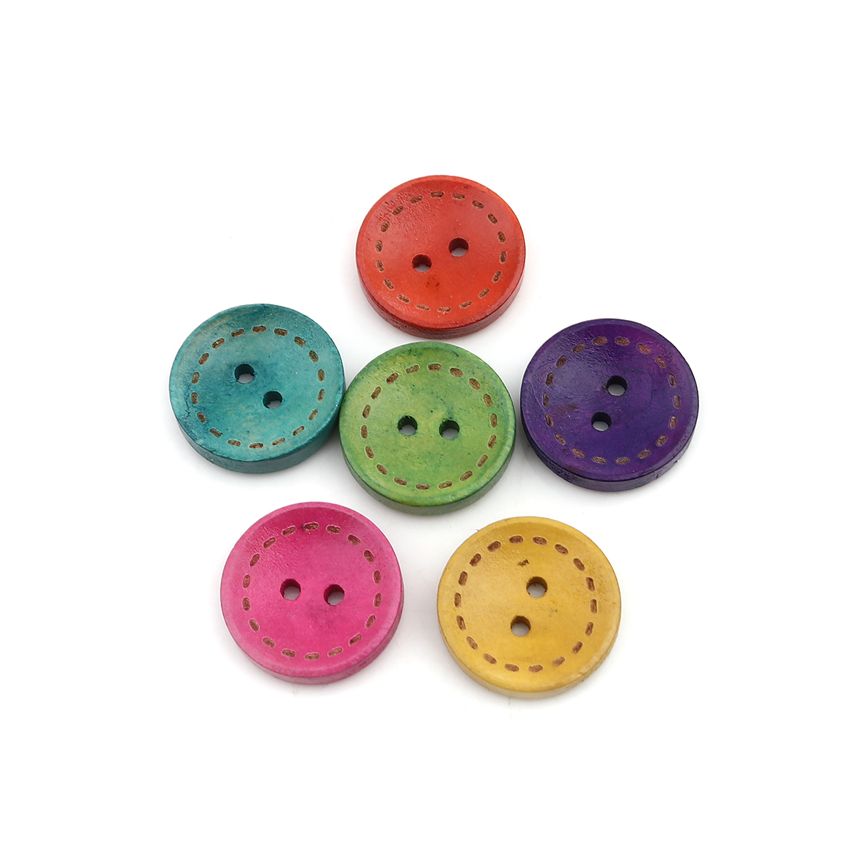 Picture of Wood Sewing Buttons Scrapbooking Two Holes Round At Random 20mm Dia., 50 PCs