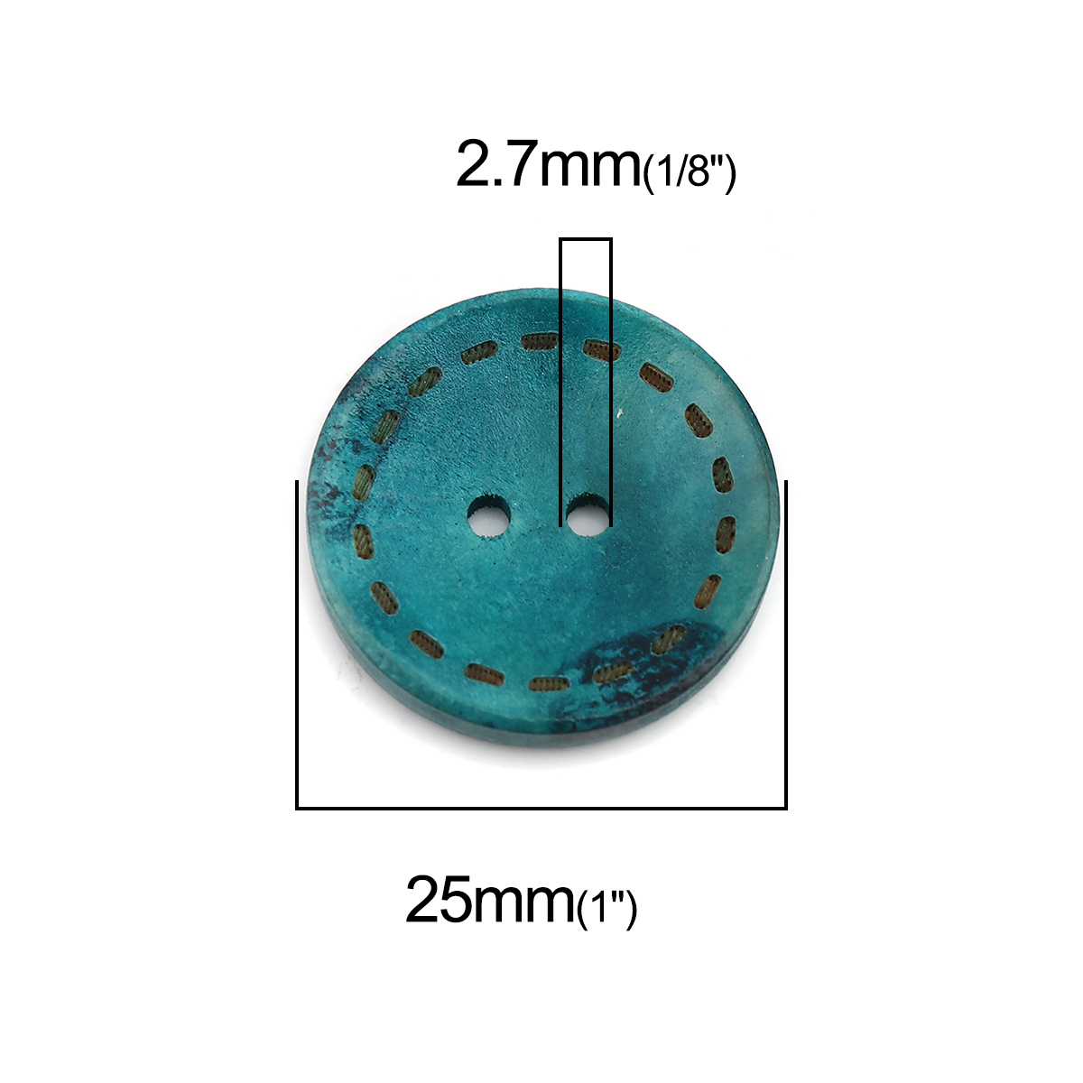 Picture of Wood Sewing Buttons Scrapbooking Two Holes Round At Random 25mm Dia., 50 PCs