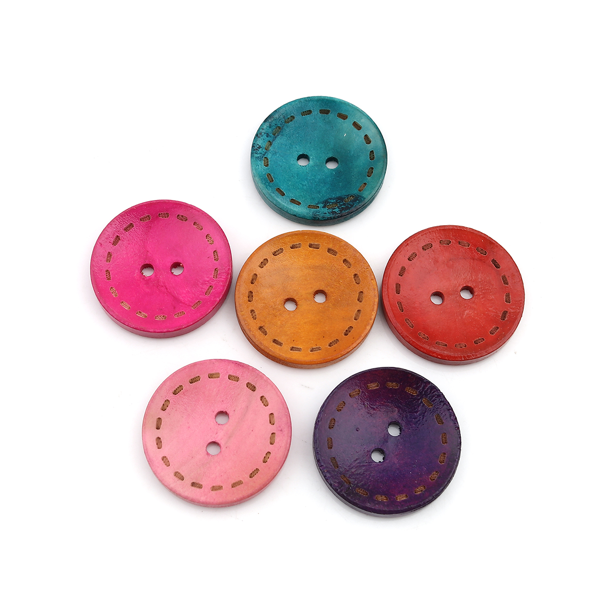 Picture of Wood Sewing Buttons Scrapbooking Two Holes Round At Random 25mm Dia., 50 PCs