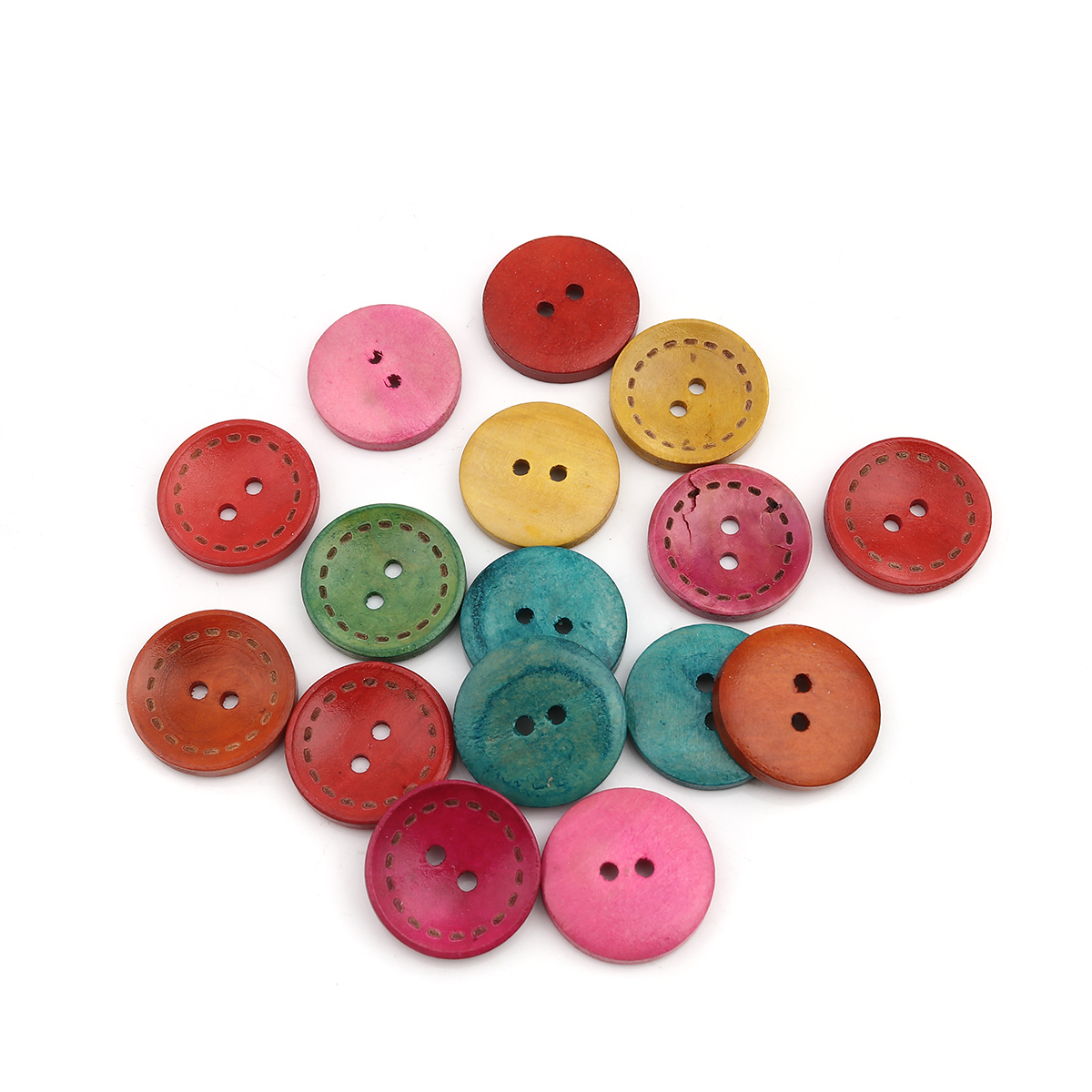 Picture of Wood Sewing Buttons Scrapbooking Two Holes Round At Random 30mm Dia., 50 PCs