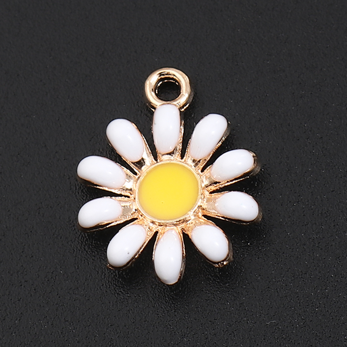 Picture of Zinc Based Alloy Charms Daisy Flower Gold Plated White & Yellow Enamel 16mm x 13mm, 20 PCs
