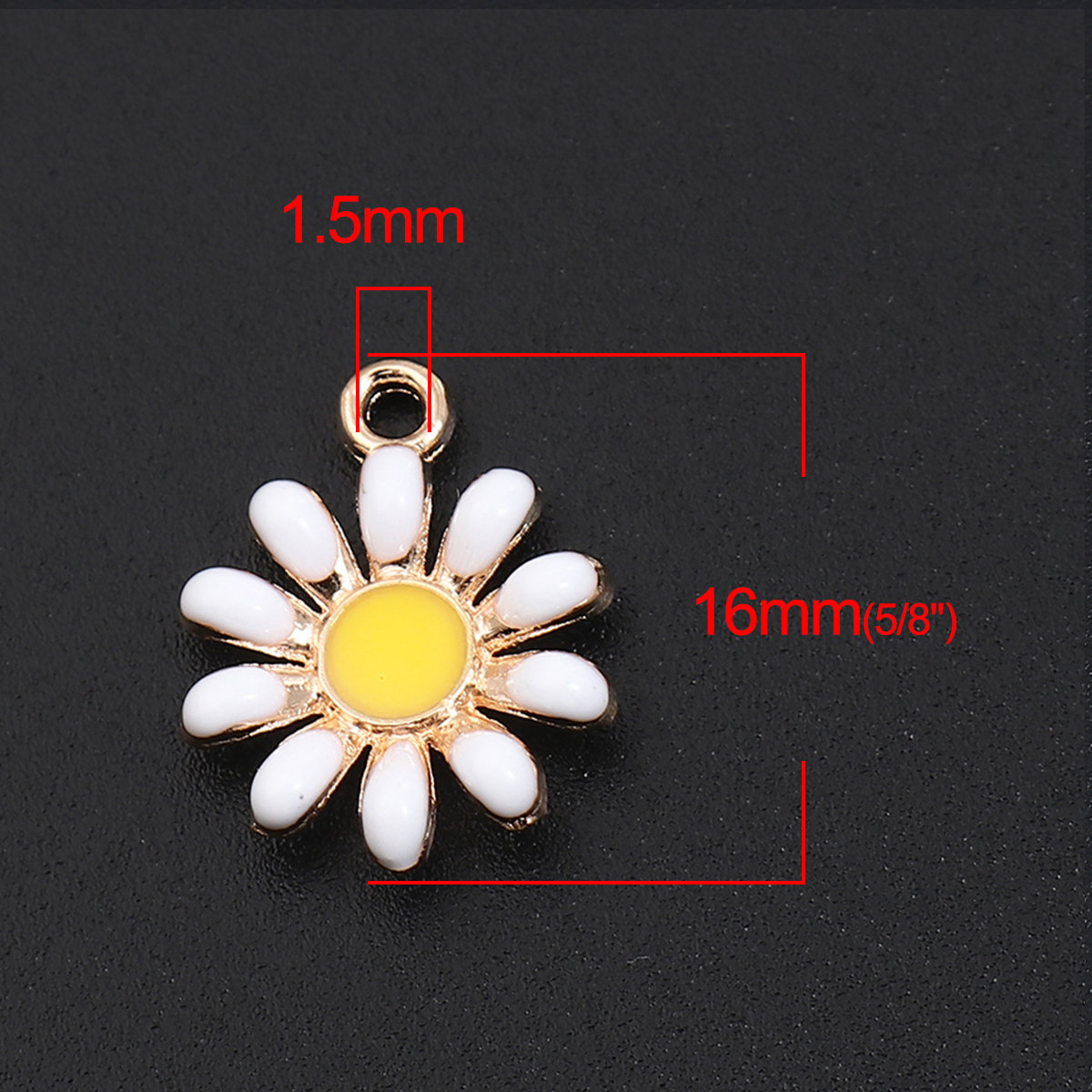 Picture of Zinc Based Alloy Charms Daisy Flower Gold Plated White & Yellow Enamel 16mm x 13mm, 20 PCs