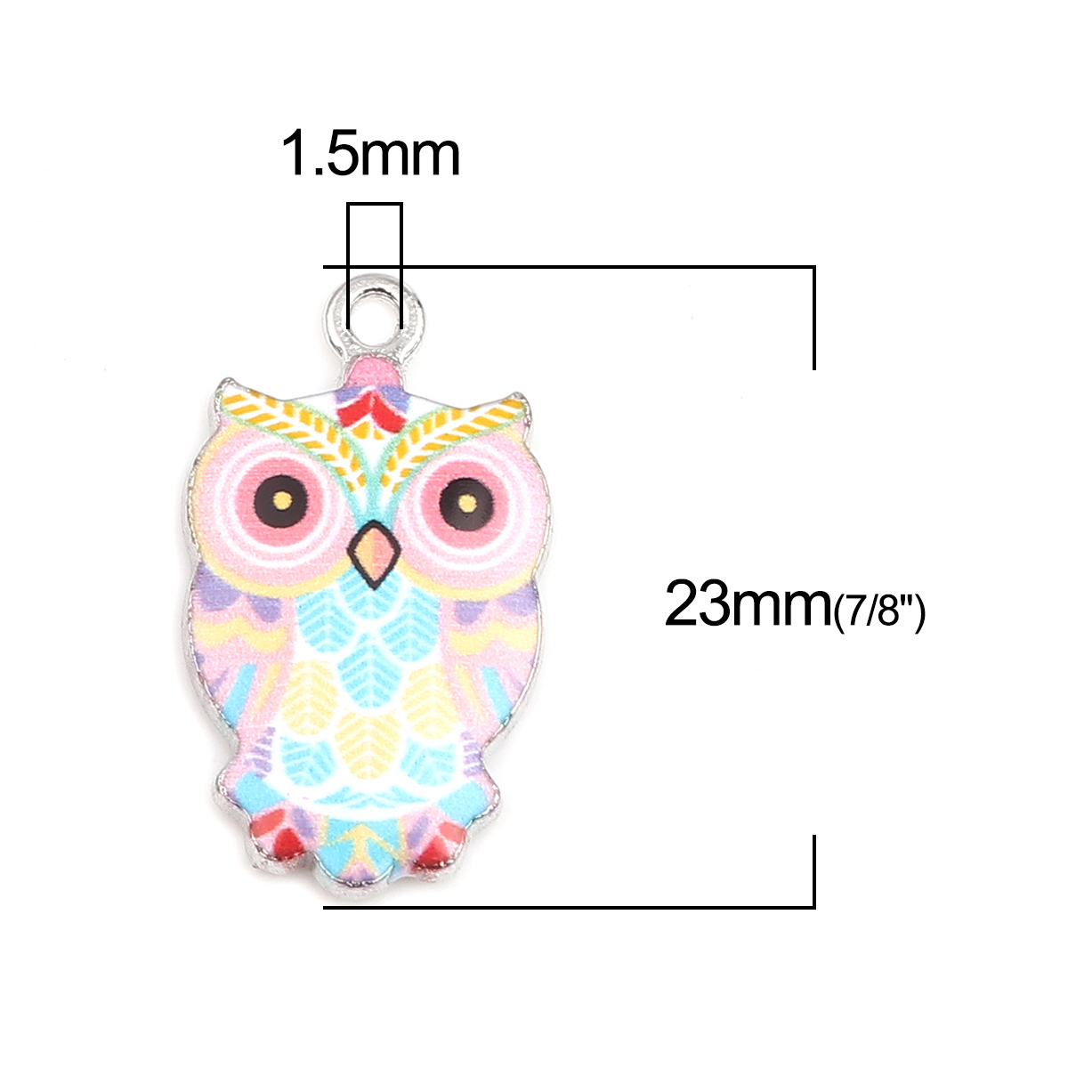 Picture of Zinc Based Alloy Halloween Charms Owl Animal Silver Tone Multicolor Enamel 23mm x 13mm, 10 PCs