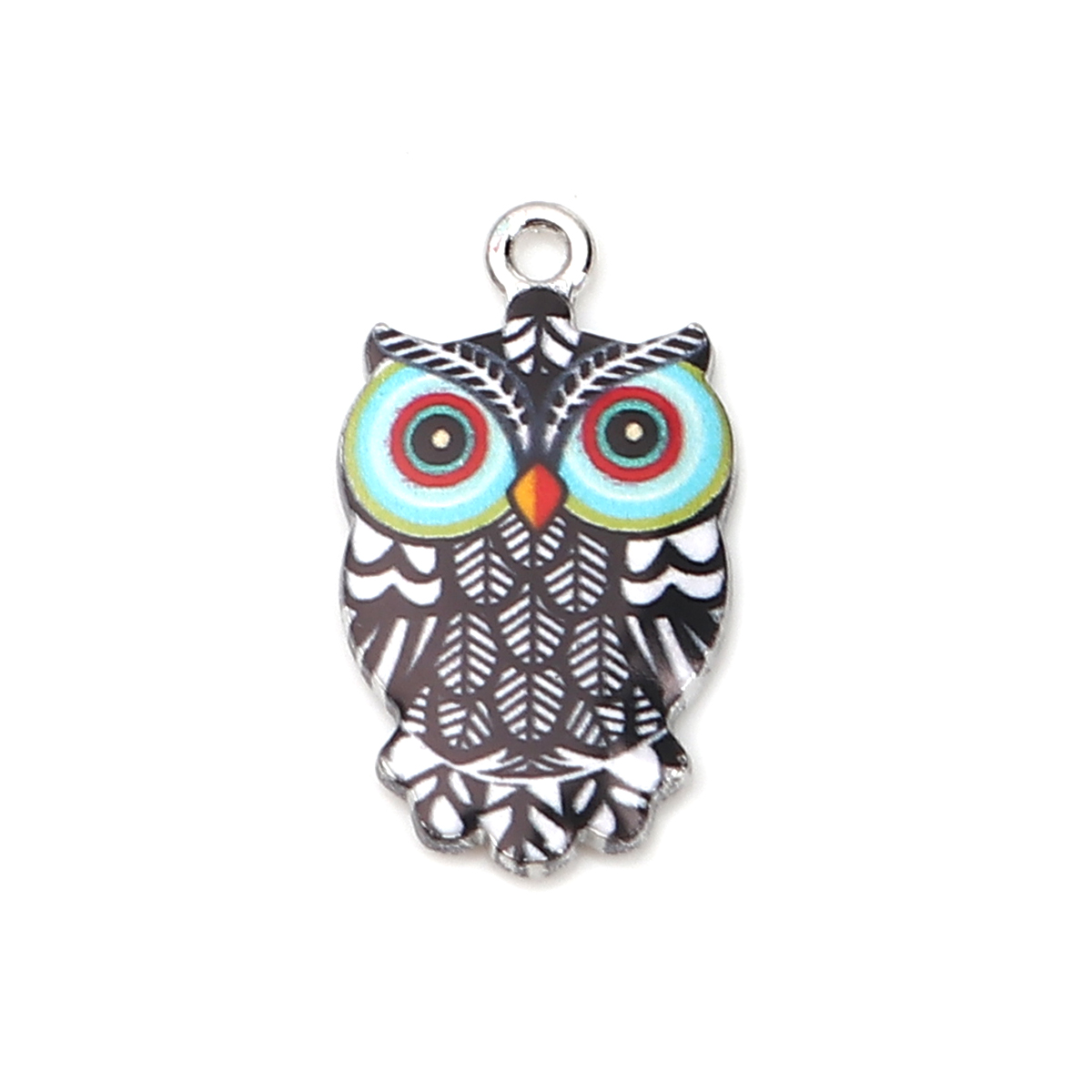 Picture of Zinc Based Alloy Halloween Charms Owl Animal Silver Tone Blue & Black Enamel 23mm x 13mm, 10 PCs
