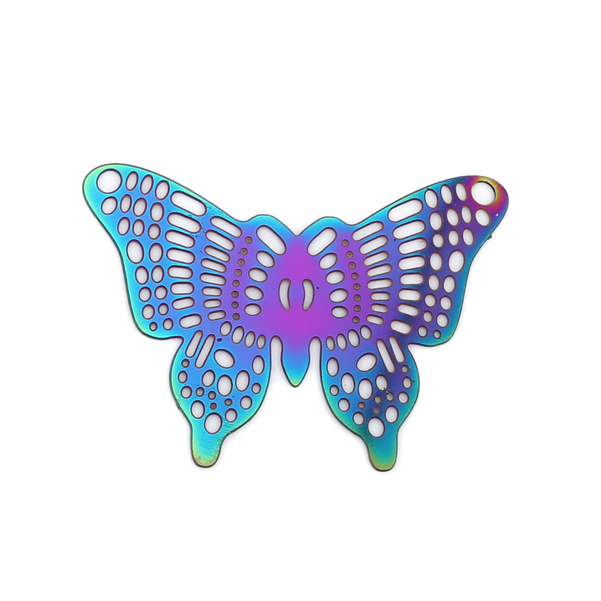 Picture of Stainless Steel Insect Connectors Butterfly Animal Purple & Blue Filigree Stamping 37mm x 26mm, 10 PCs