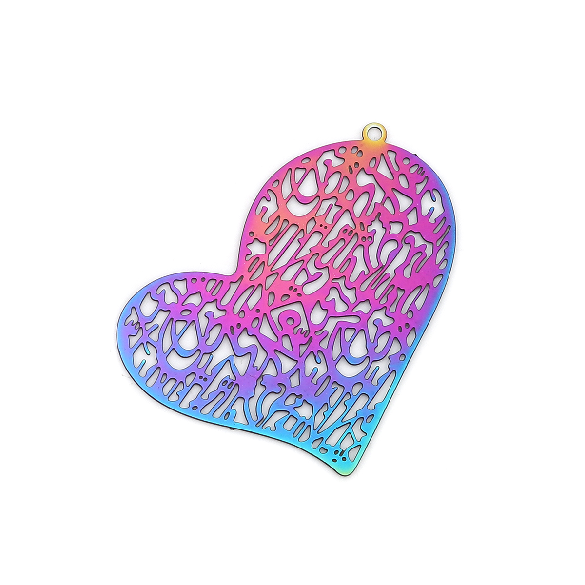 Picture of Stainless Steel Valentine's Day Pendants Heart Purple & Blue Filigree Filigree Stamping 40mm x 30mm, 10 PCs