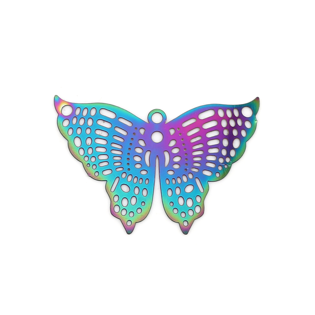 Picture of Stainless Steel Insect Pendants Butterfly Animal Purple & Blue Filigree Stamping 38mm x 26mm, 10 PCs