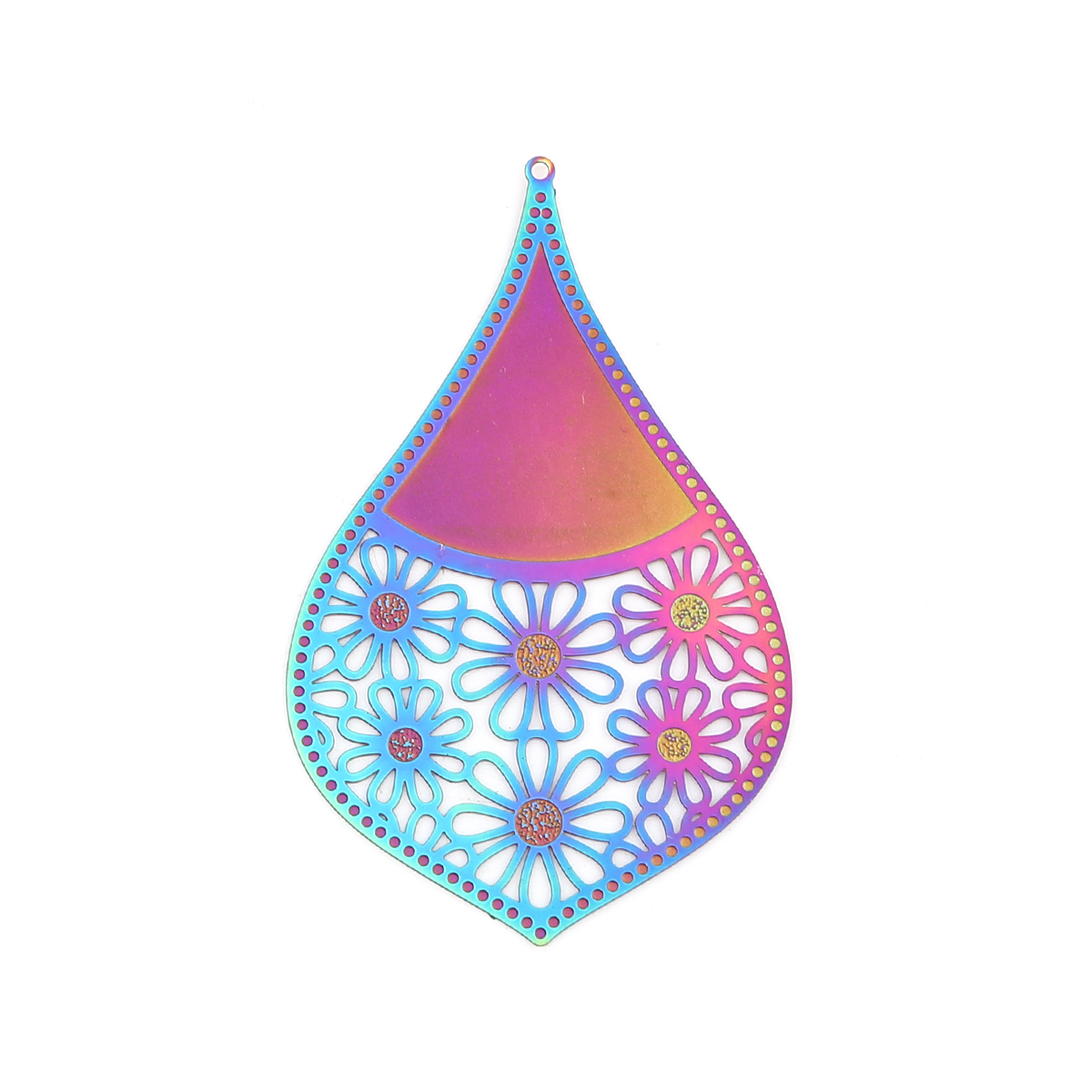 Picture of Stainless Steel Filigree Stamping Pendants Drop Purple & Blue Filigree 75mm x 47mm, 10 PCs