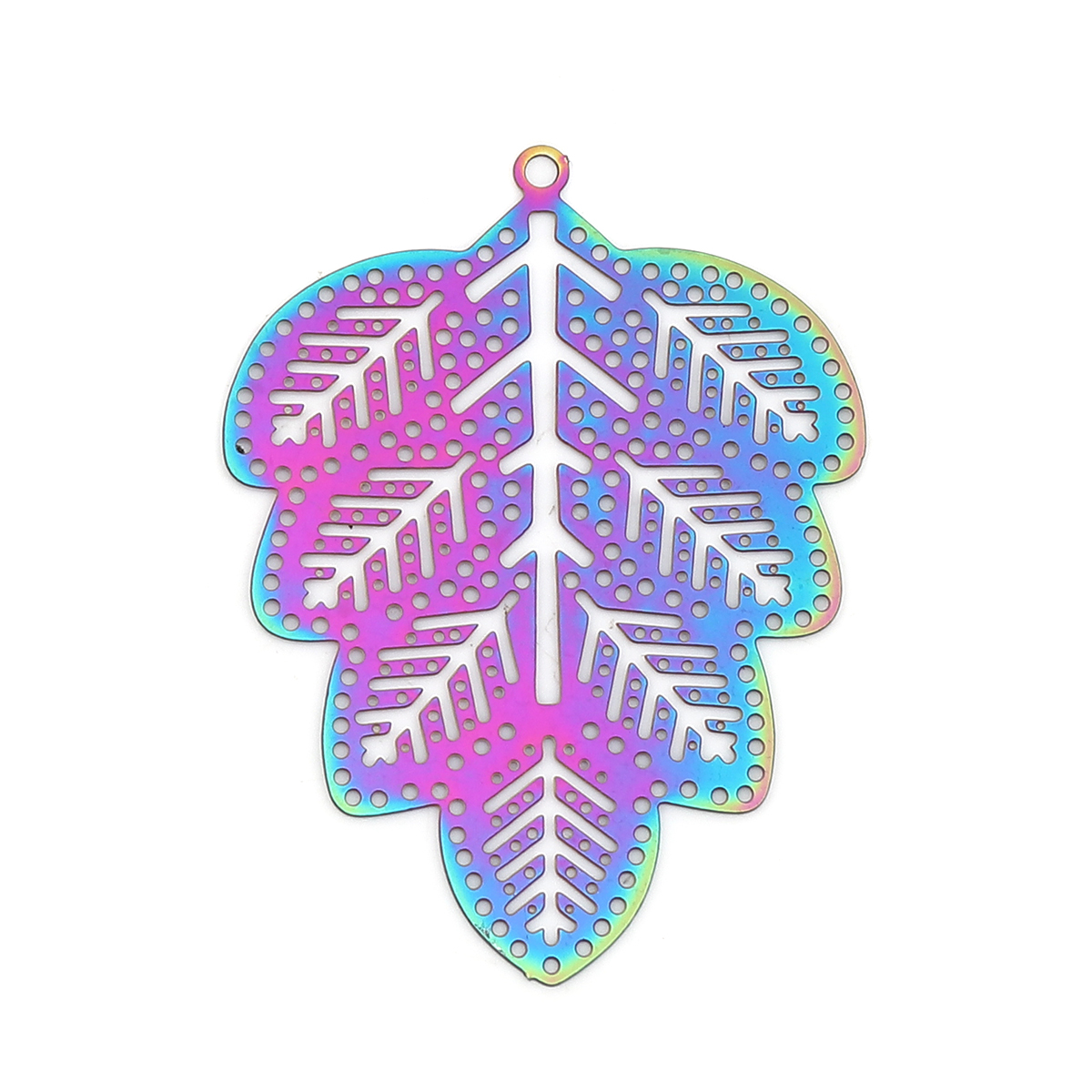 Picture of Stainless Steel Filigree Stamping Pendants Leaf Purple & Blue Filigree 46mm x 34mm, 10 PCs