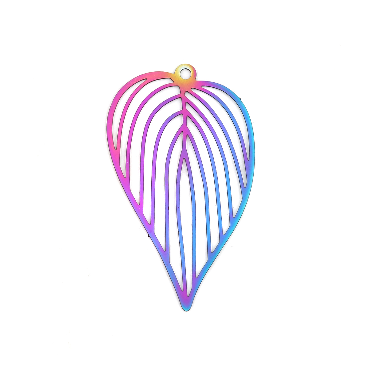 Picture of Stainless Steel Filigree Stamping Pendants Leaf Purple & Blue 42mm x 25mm, 10 PCs