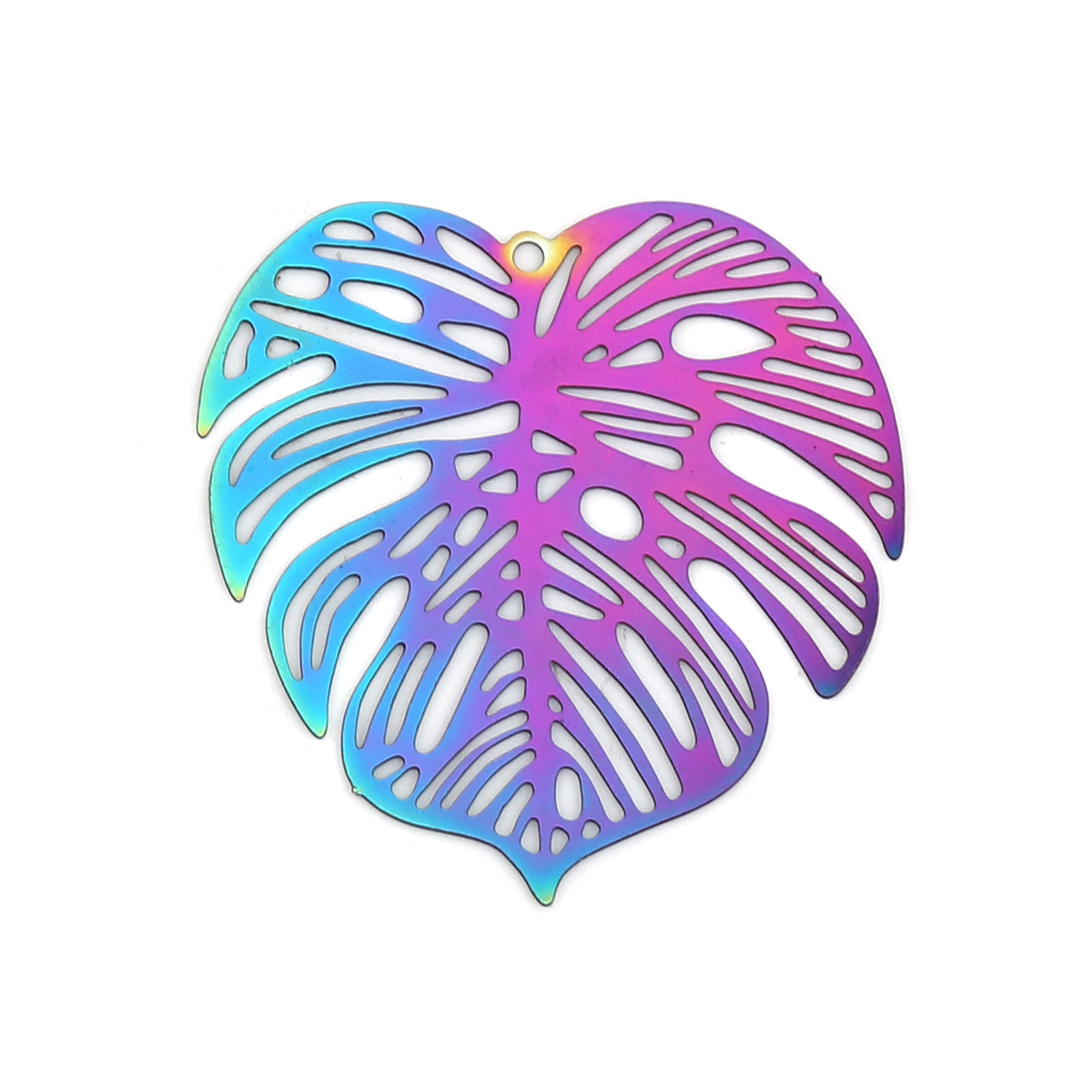 Picture of Stainless Steel Filigree Stamping Pendants Leaf Purple & Blue 32mm x 32mm, 10 PCs