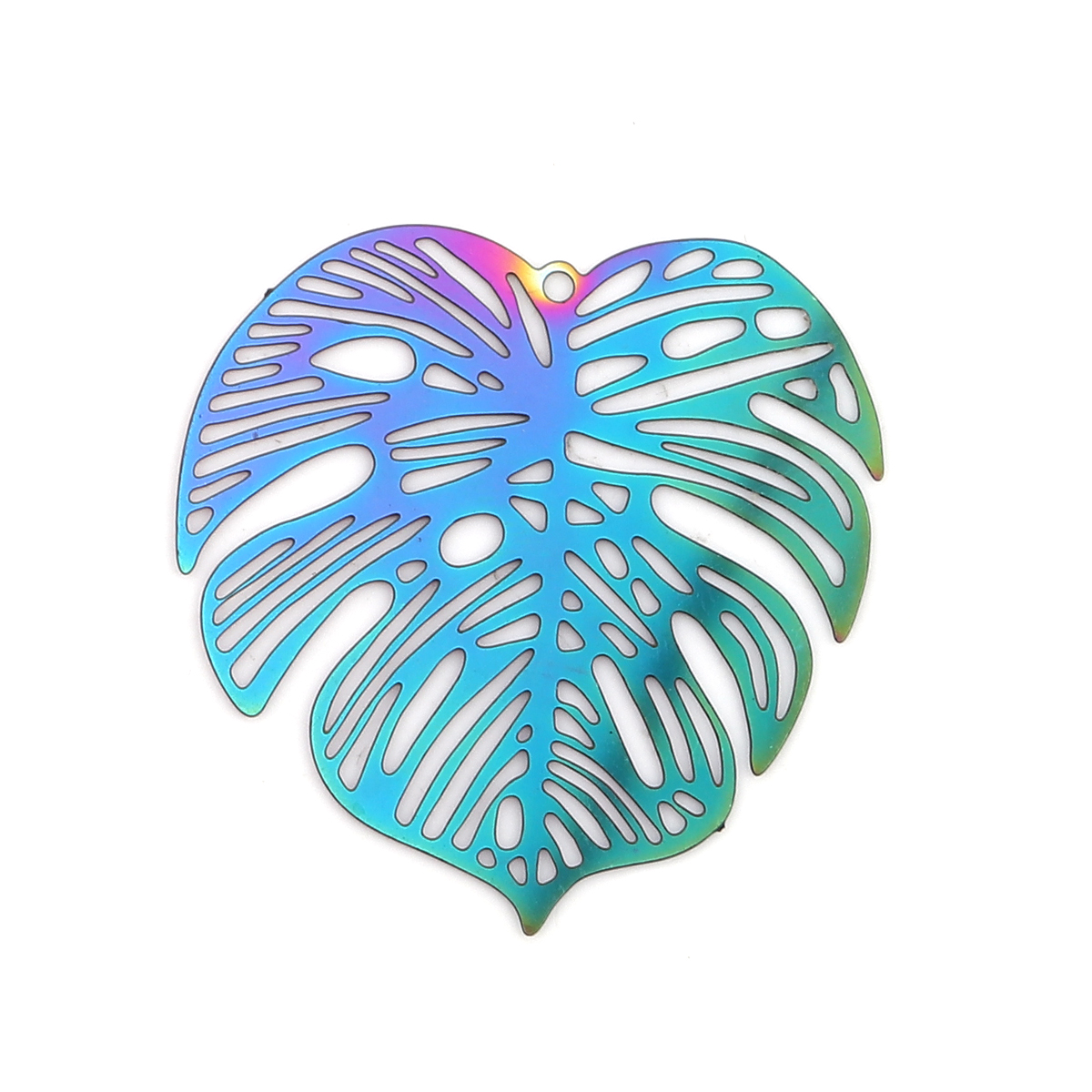 Picture of Stainless Steel Filigree Stamping Pendants Leaf Purple & Blue 32mm x 32mm, 10 PCs