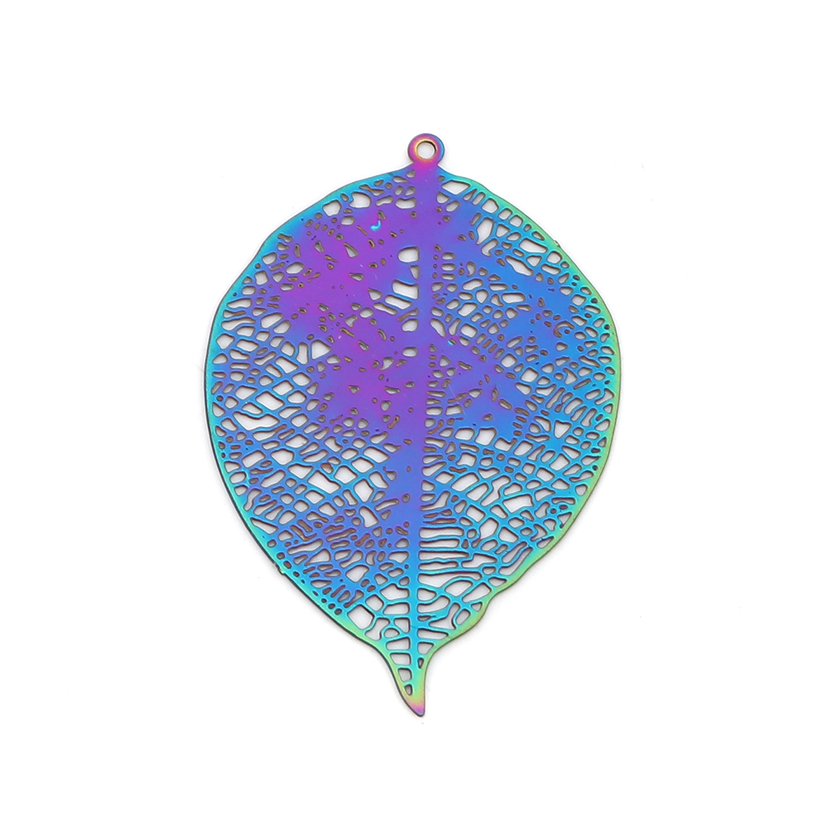 Picture of Stainless Steel Filigree Stamping Pendants Leaf Purple & Blue 43mm x 29mm, 10 PCs