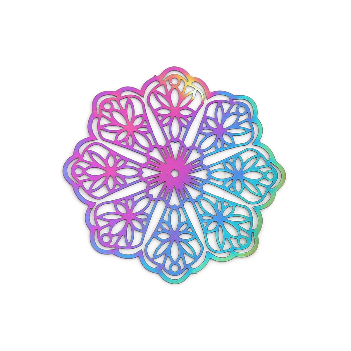 Picture of Stainless Steel Filigree Stamping Connectors Flower Purple & Blue Filigree 39mm x 39mm, 10 PCs