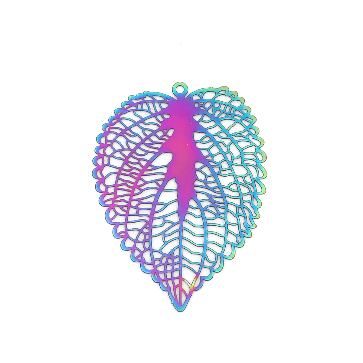 Picture of Stainless Steel Filigree Stamping Pendants Leaf Purple & Blue Filigree 47mm x 35mm, 10 PCs