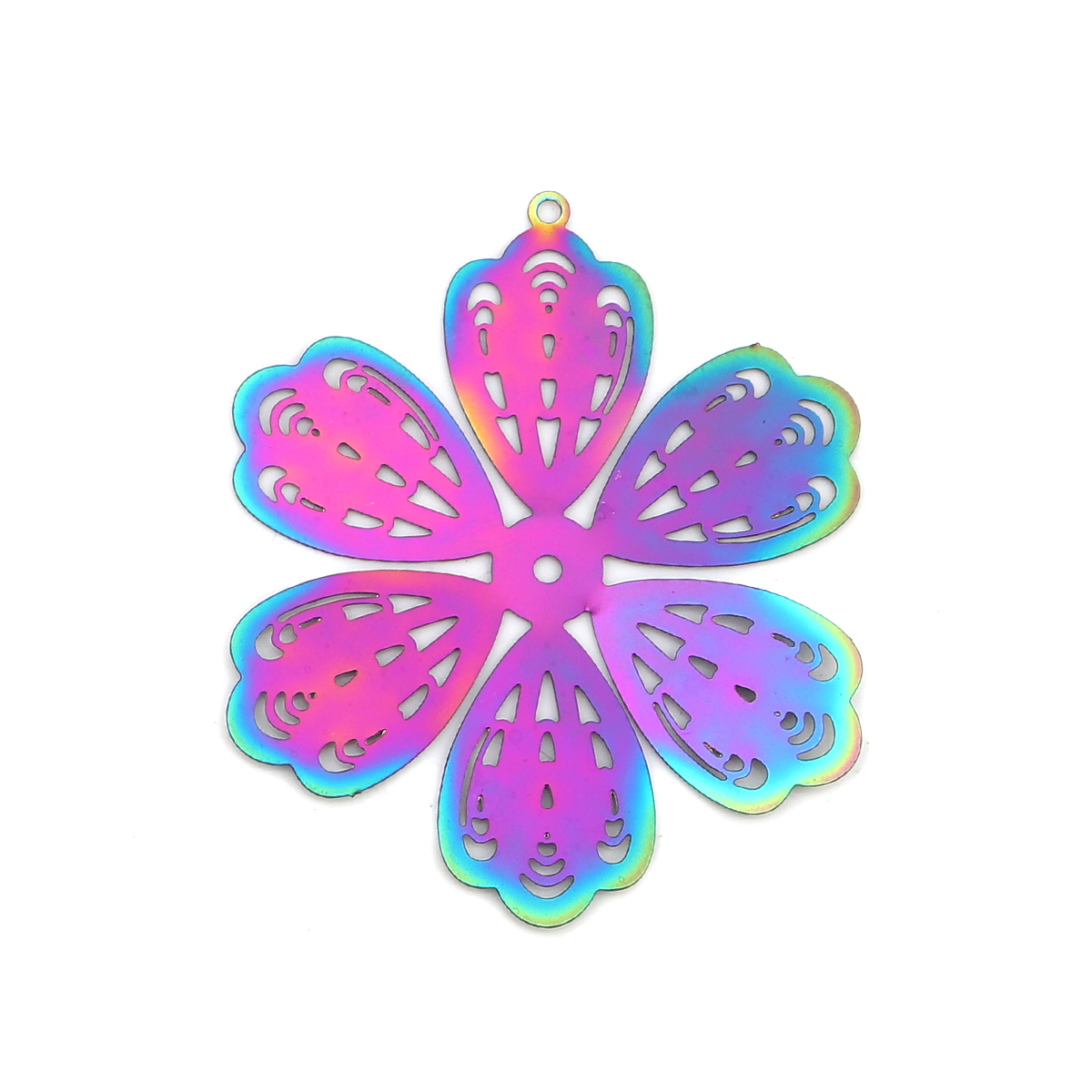 Picture of Stainless Steel Filigree Stamping Pendants Flower Purple & Blue 47mm x 39mm, 10 PCs