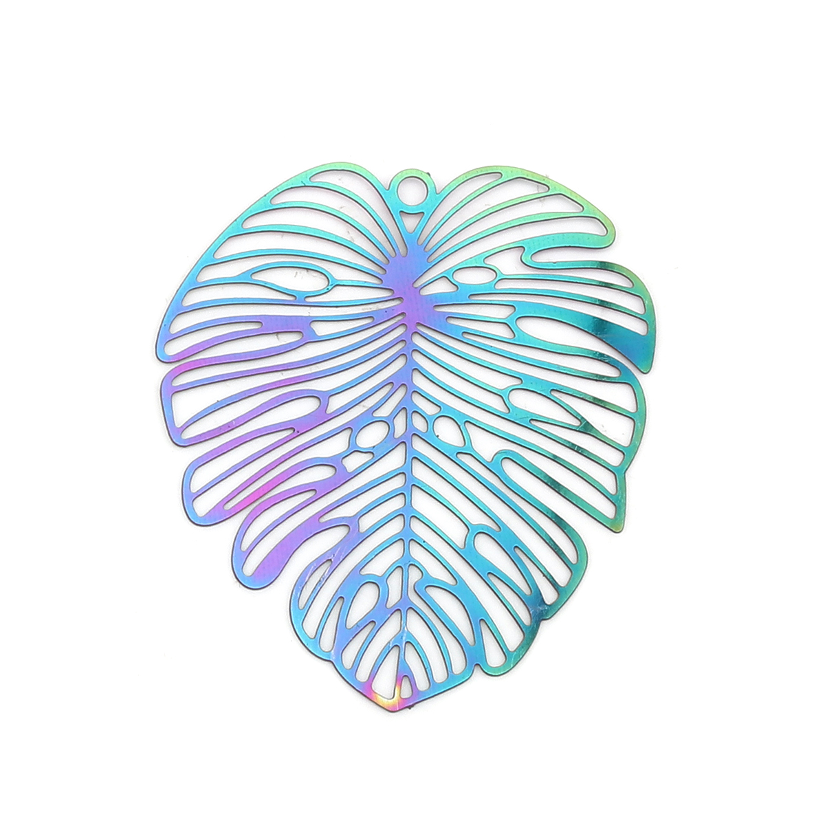Picture of Stainless Steel Filigree Stamping Pendants Leaf Purple & Blue 50mm x 44mm, 10 PCs