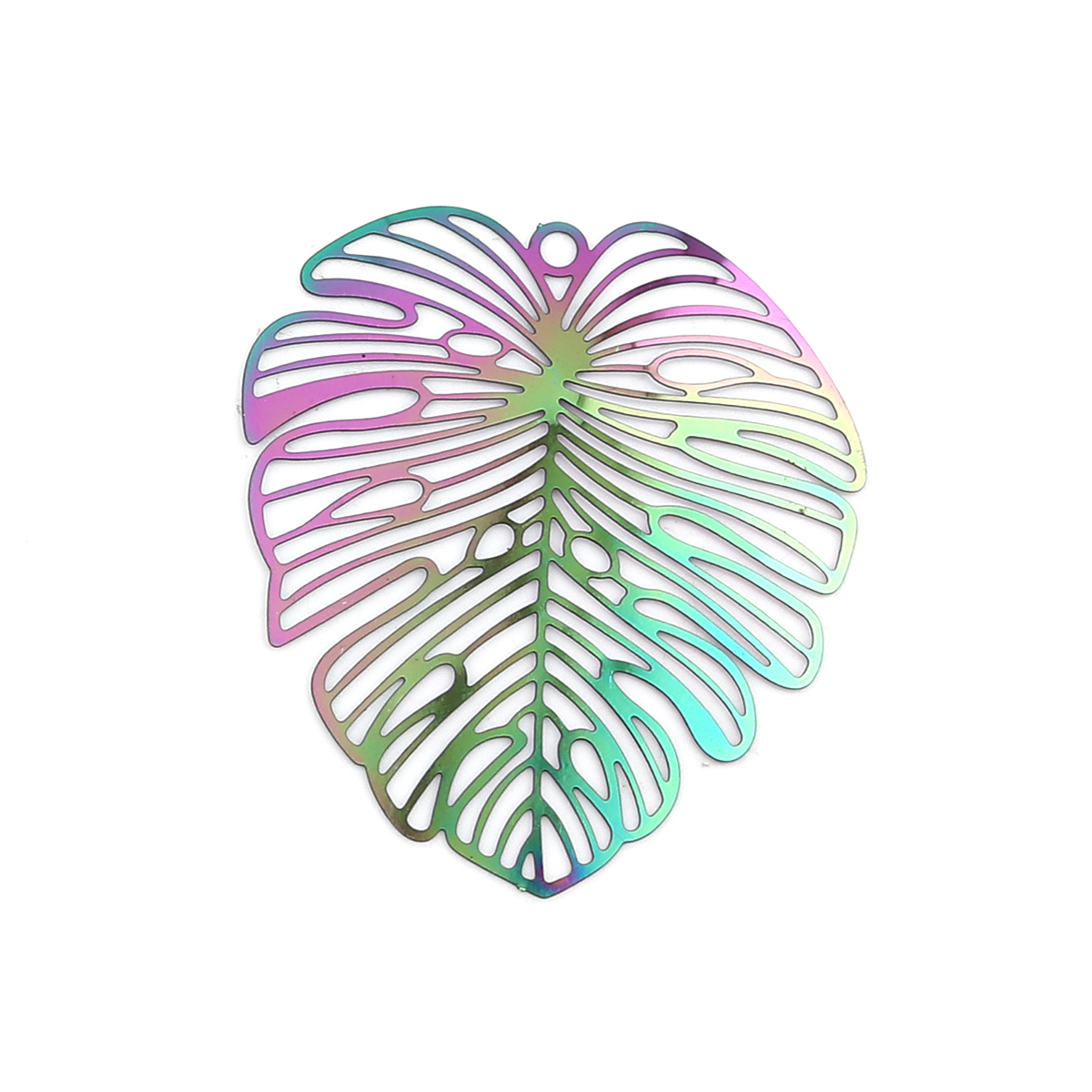 Picture of Stainless Steel Filigree Stamping Pendants Leaf Purple & Blue 50mm x 44mm, 10 PCs