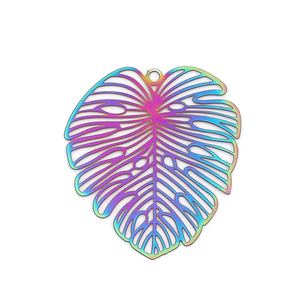 Picture of Stainless Steel Filigree Stamping Pendants Leaf Purple & Blue 40mm x 35mm, 10 PCs