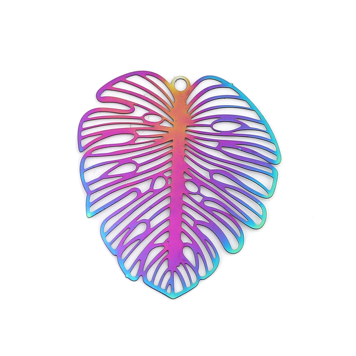 Picture of Stainless Steel Filigree Stamping Pendants Leaf Purple & Blue 40mm x 35mm, 10 PCs