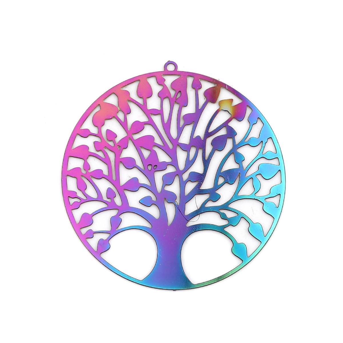 Picture of Stainless Steel Filigree Stamping Pendants Round Purple & Blue Tree 47mm x 45mm, 10 PCs