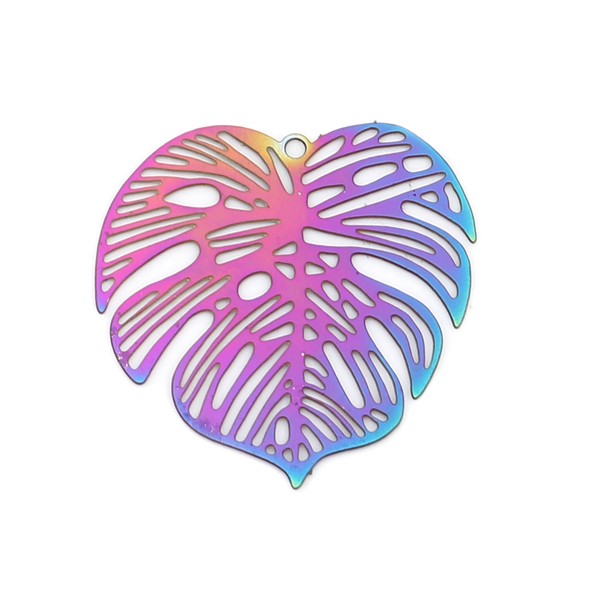 Picture of Stainless Steel Filigree Stamping Charms Leaf Purple & Blue 26mm x 25mm, 10 PCs