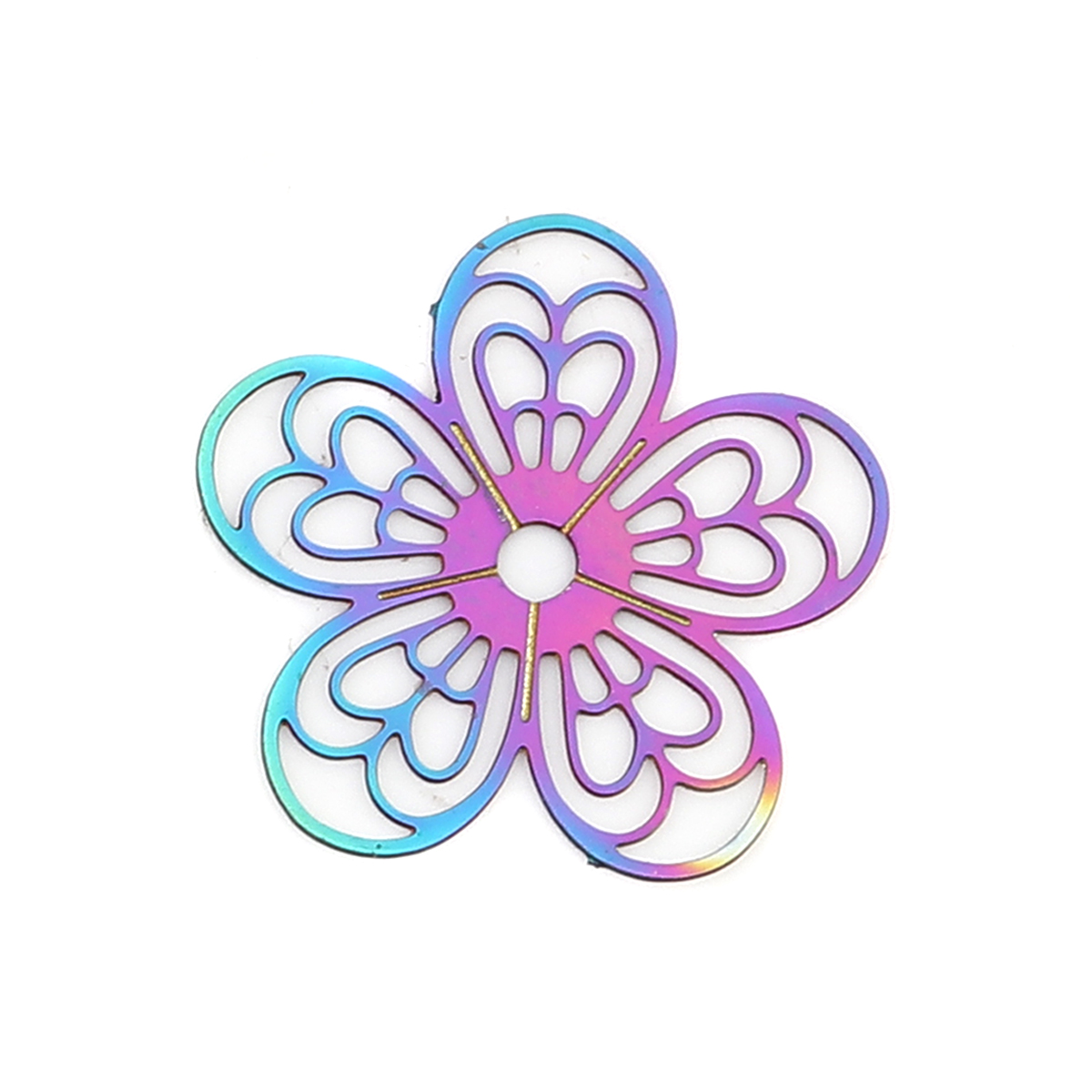 Picture of Stainless Steel Filigree Stamping Connectors Flower Purple & Blue 19mm x 18mm, 10 PCs