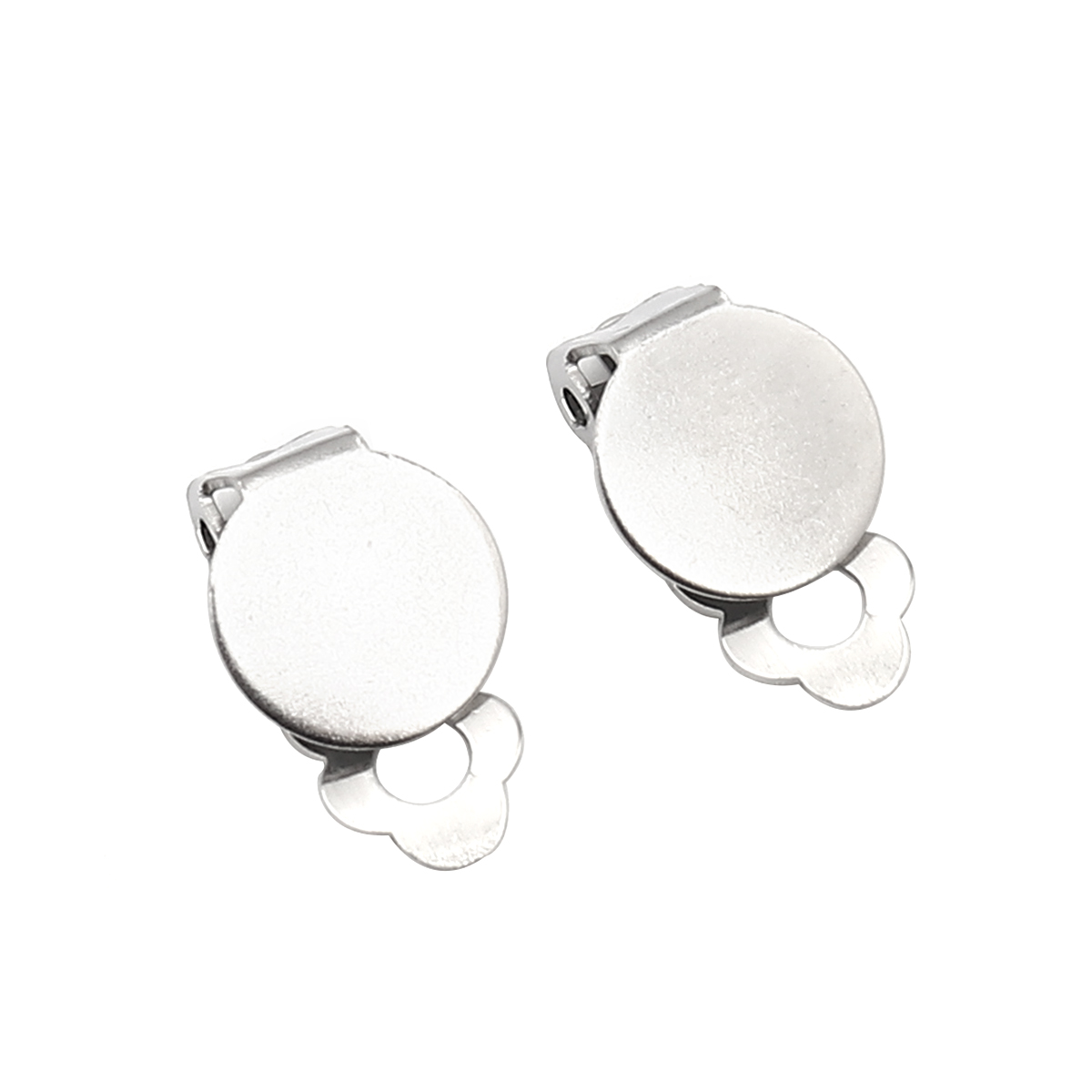 Picture of 304 Stainless Steel Non Piercing Clip-on Earrings Round Silver Tone Glue On (Fits 10mm Dia.) 18mm x 10mm, 10 PCs