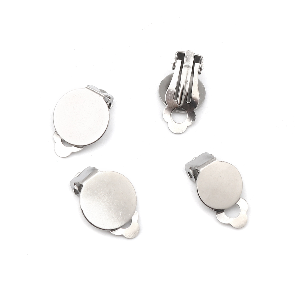 Picture of 304 Stainless Steel Non Piercing Clip-on Earrings Round Silver Tone Glue On (Fits 12mm Dia.) 15mm x 12mm, 10 PCs