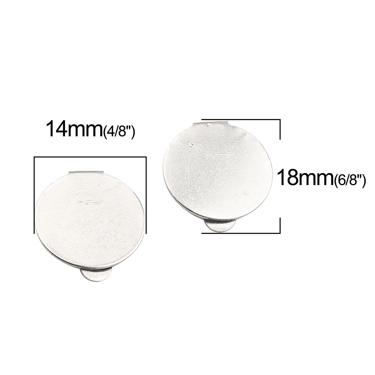 Picture of Stainless Steel Ear Clips Earrings Round Silver Tone Cabochon Settings (Fits 14mm Dia.) 18mm x 14mm, 10 PCs