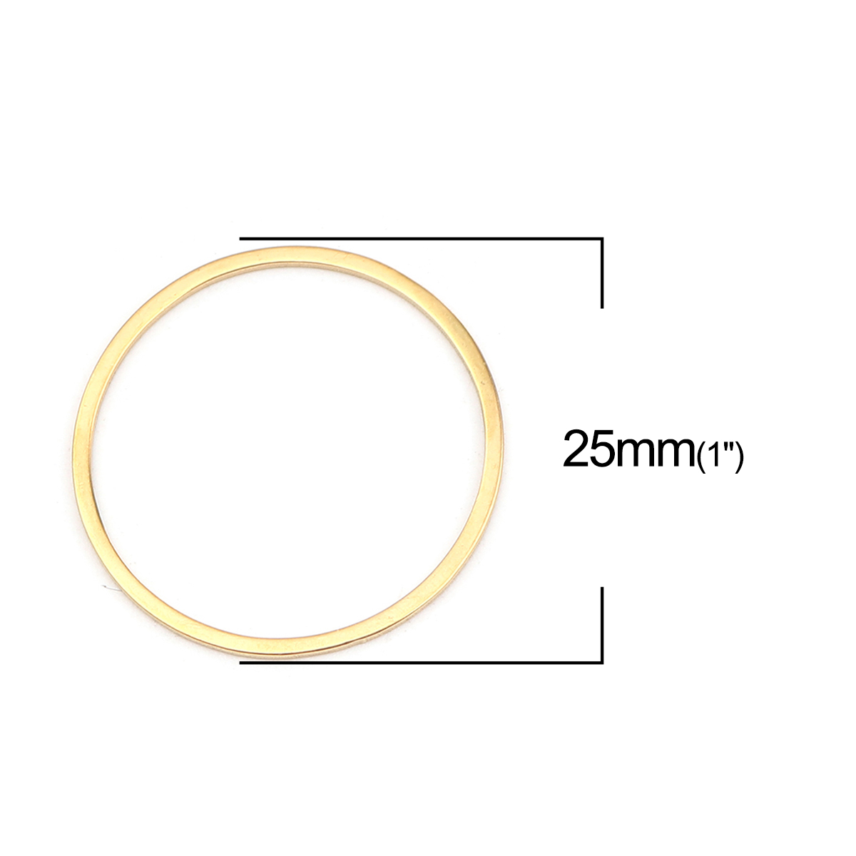 Picture of 0.8mm 304 Stainless Steel Closed Soldered Jump Rings Findings Circle Ring Gold Plated 25mm Dia., 5 PCs