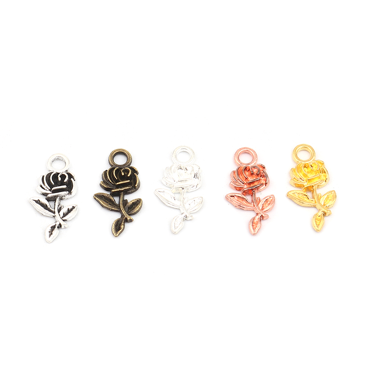 Picture of Zinc Based Alloy Valentine's Day Charms Rose Flower Gold Plated 21mm x 10mm, 50 PCs