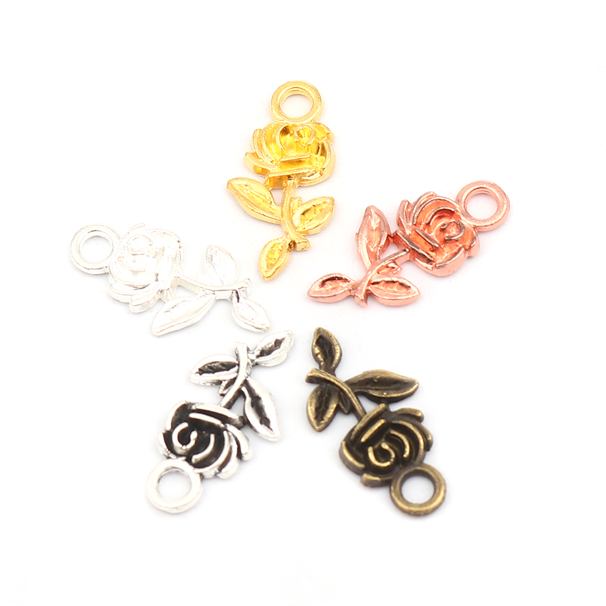 Picture of Zinc Based Alloy Valentine's Day Charms Rose Flower Gold Plated 21mm x 10mm, 50 PCs