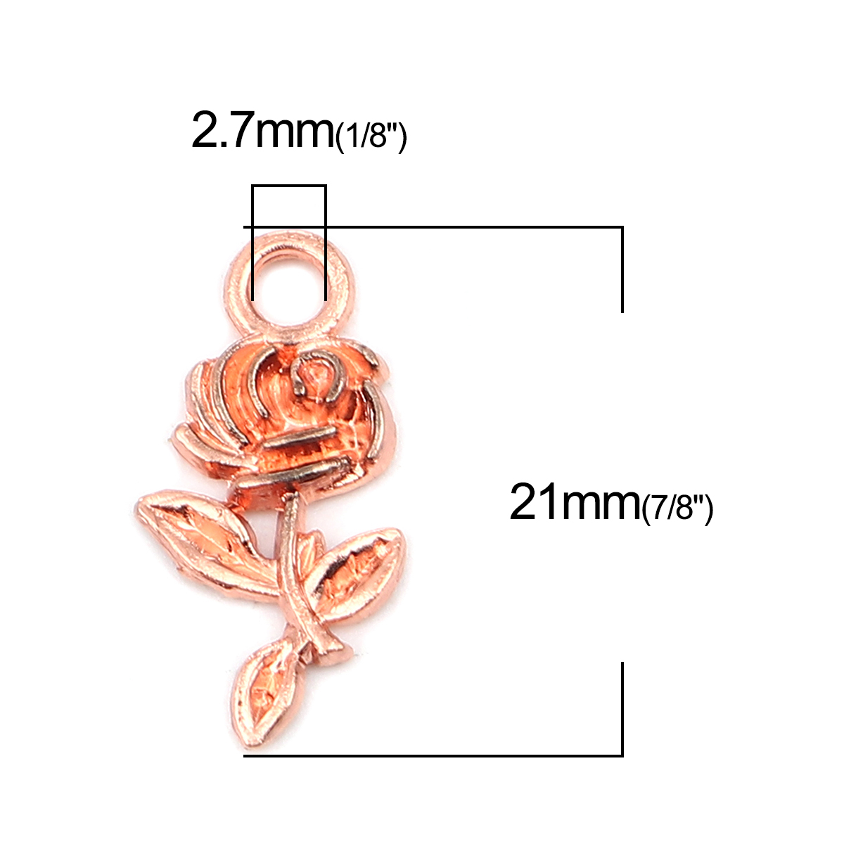 Picture of Zinc Based Alloy Valentine's Day Charms Rose Flower Rose Gold 21mm x 10mm, 50 PCs
