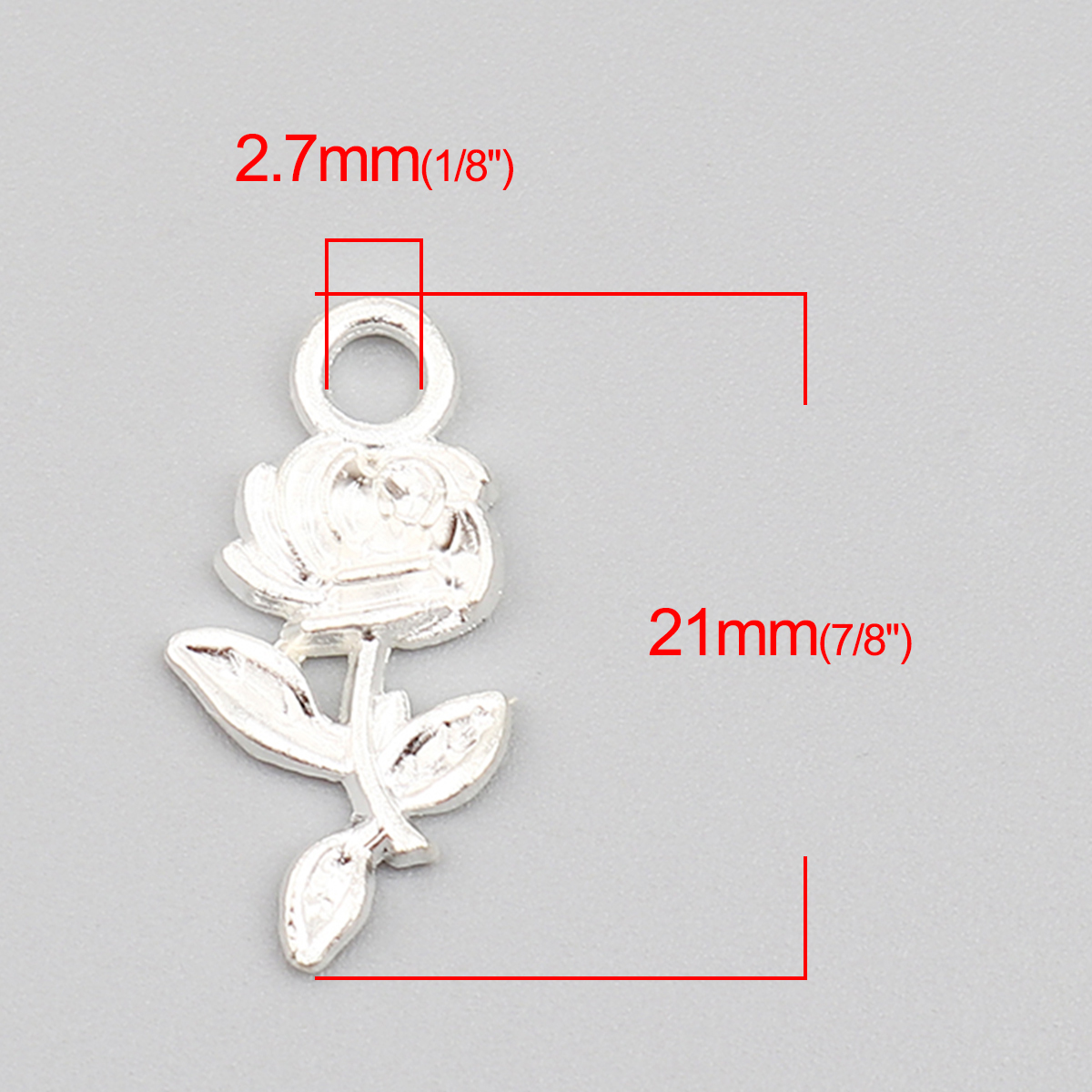 Picture of Zinc Based Alloy Valentine's Day Charms Rose Flower Silver Plated 21mm x 10mm, 50 PCs