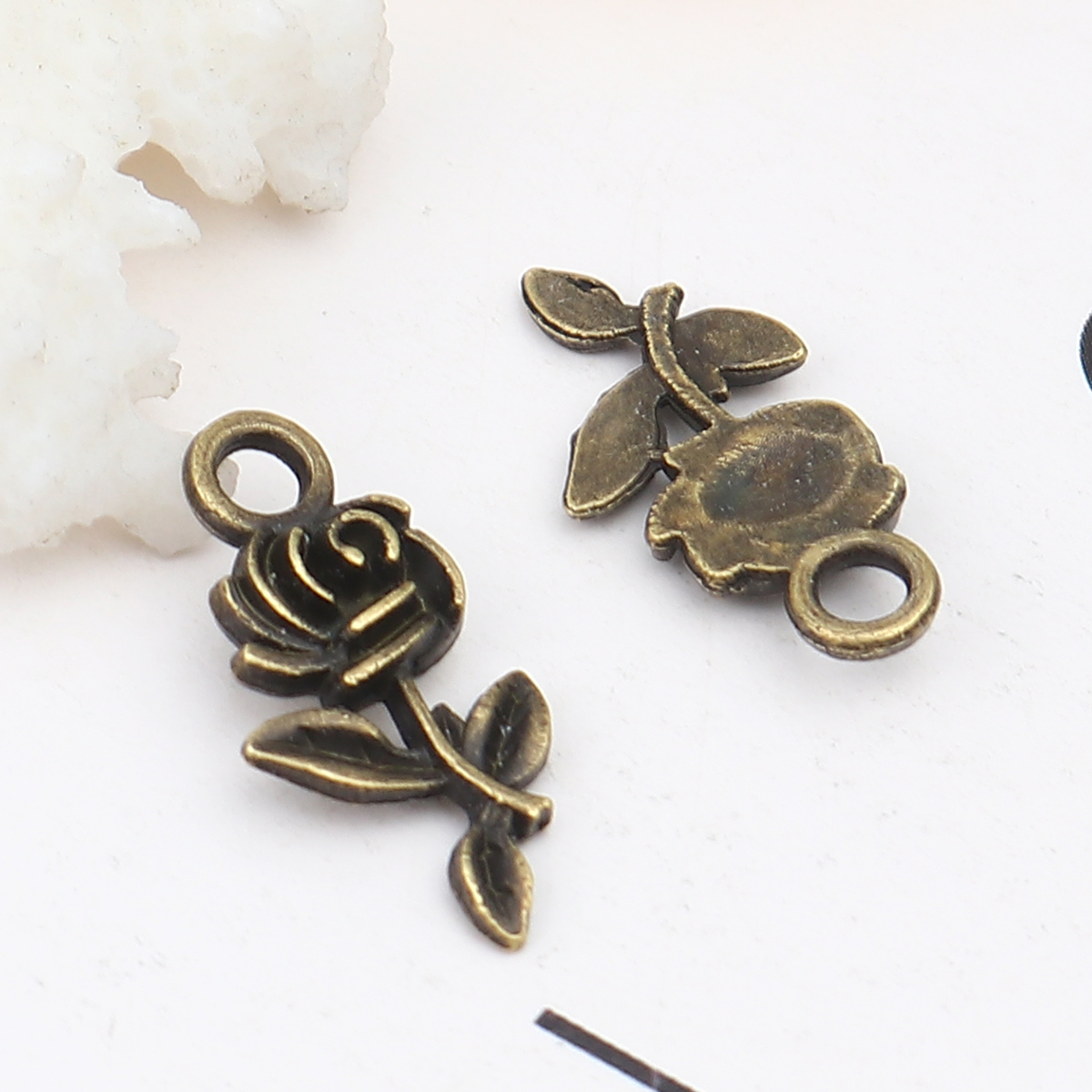 Picture of Zinc Based Alloy Valentine's Day Charms Rose Flower Antique Bronze 21mm x 10mm, 50 PCs