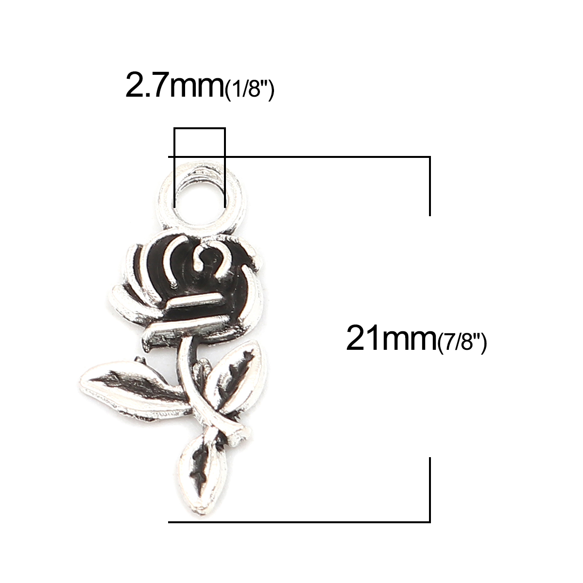 Picture of Zinc Based Alloy Valentine's Day Charms Rose Flower Antique Silver Color 21mm x 10mm, 50 PCs