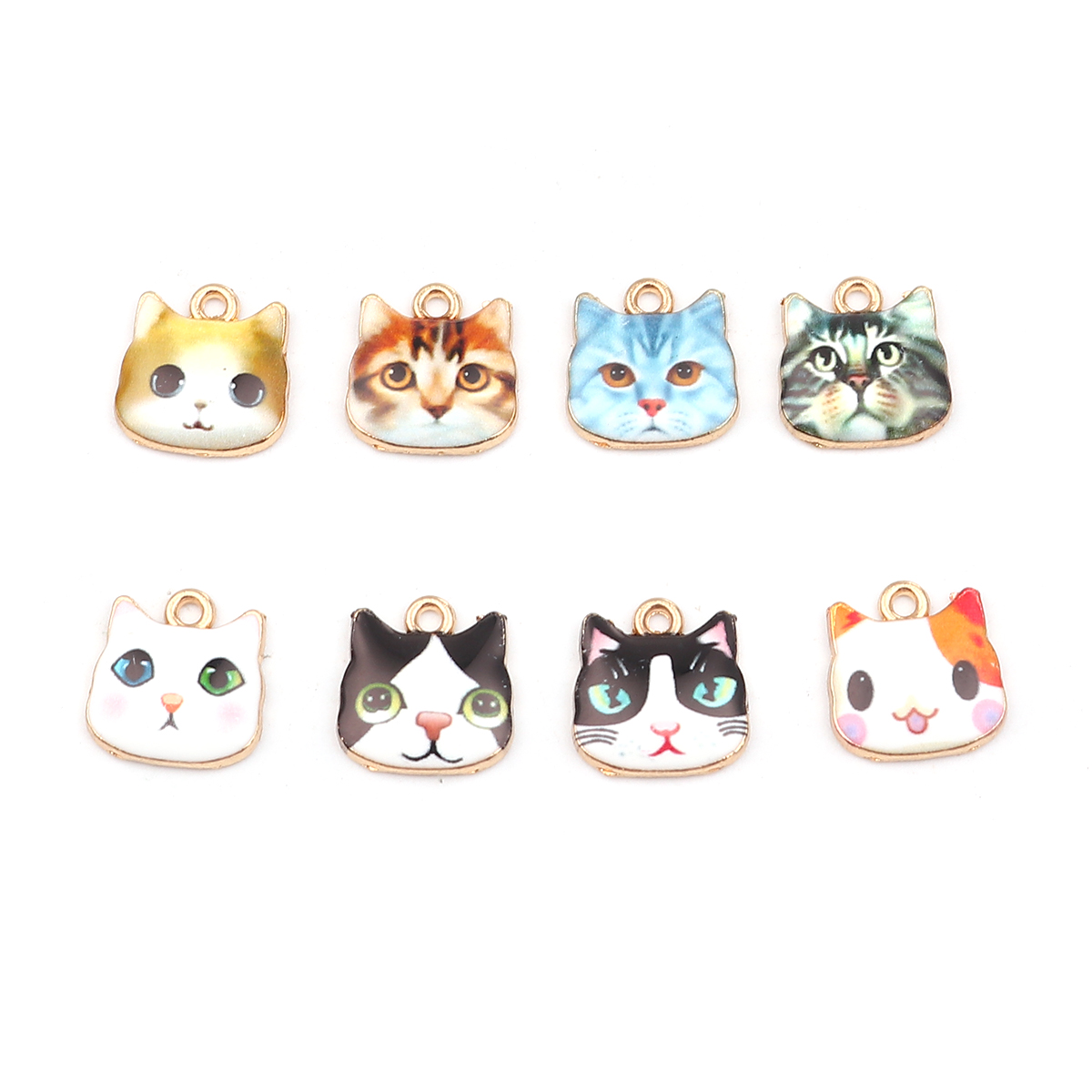 Picture of Zinc Based Alloy Charms Cat Animal Gold Plated Brown Yellow Enamel 13mm x 13mm, 10 PCs