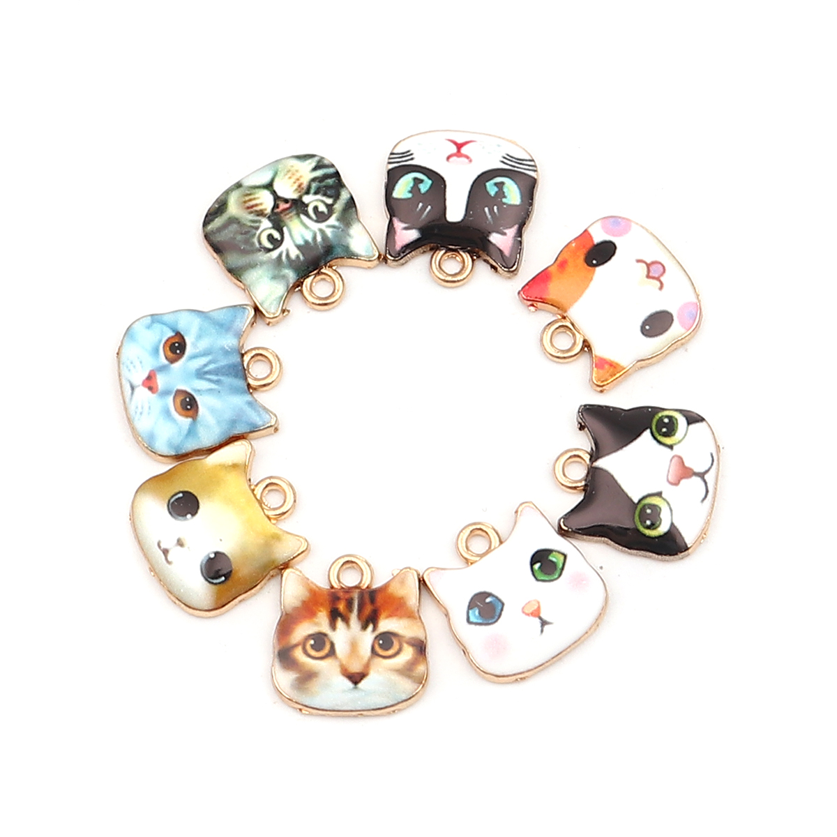 Picture of Zinc Based Alloy Charms Cat Animal Gold Plated Black & White Enamel 13mm x 13mm, 10 PCs