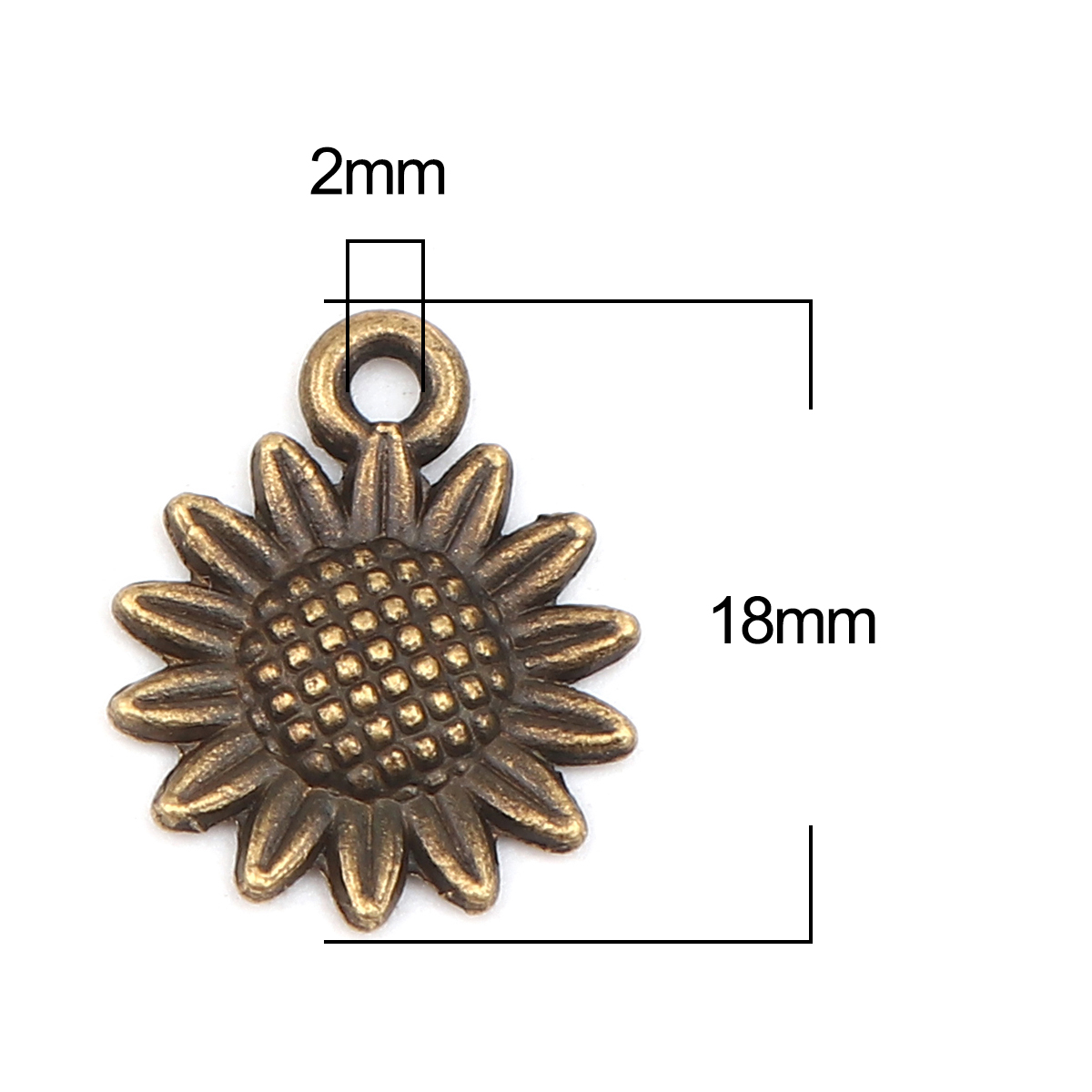 Picture of Zinc Based Alloy Charms Sunflower Antique Bronze 18mm x 15mm, 50 PCs