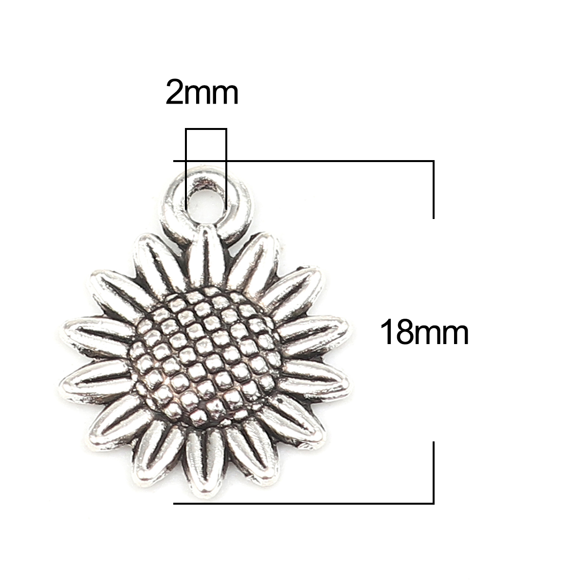 Picture of Zinc Based Alloy Charms Sunflower Antique Silver Color 18mm x 15mm, 50 PCs
