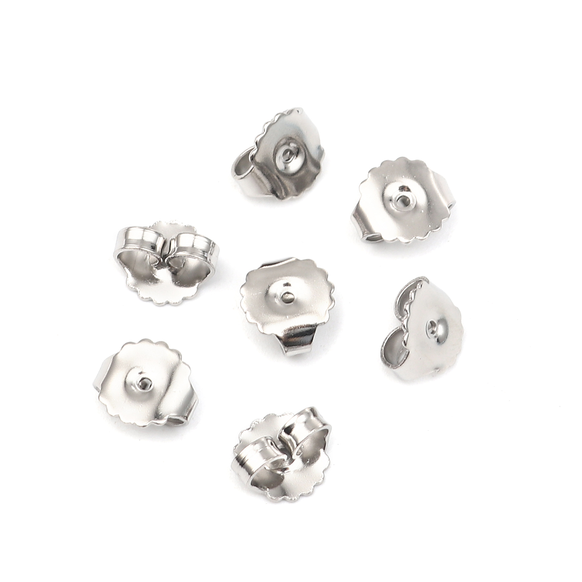 Picture of 304 Stainless Steel Ear Nuts Post Stopper Earring Findings Round Silver Tone 9mm x 8mm, 20 PCs