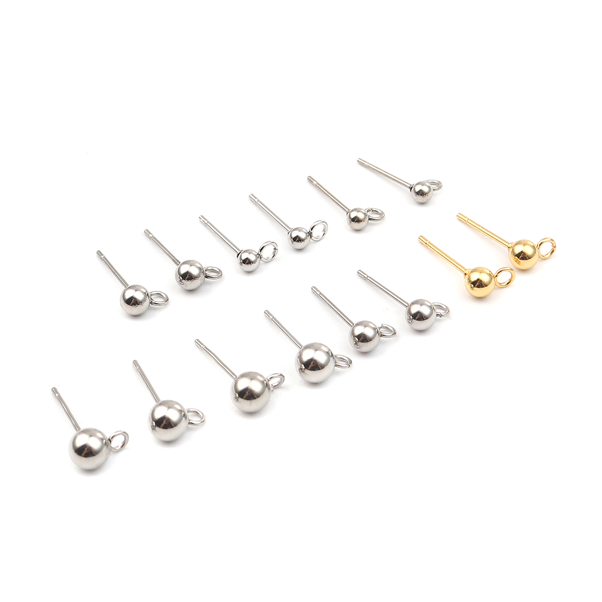 Picture of 304 Stainless Steel Ear Nuts Post Stopper Earring Findings Round Silver Tone With Loop 8mm x 5mm, Post/ Wire Size: (21 gauge), 10 PCs