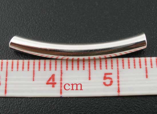 Picture of Copper Spacer Beads Curve Tube Silver Plated About 24mm(1") x 3mm( 1/8"), Hole:Approx 2.8mm, 200 PCs