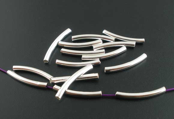 Picture of Copper Spacer Beads Curve Tube Silver Plated About 24mm(1") x 3mm( 1/8"), Hole:Approx 2.8mm, 200 PCs